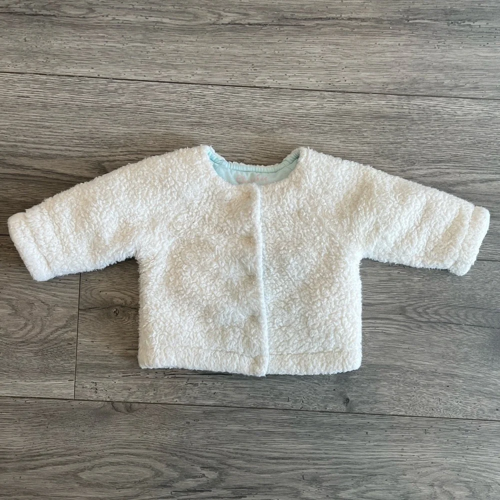 Baby Girl Cherokee Sherpa Snap Coat White Turquoise Blue Size 6 Months